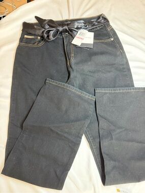 Calvin Klein Jeans Black Straight-Leg Jeans with Satin Tie